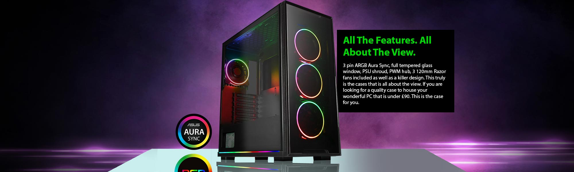 Gamemax Nova N6 Black USB3.0 Tempered Glass ATX Mid Tower Gaming Computer Case w/ RGB Strip x Front and 1 x RGB Rainbow Fan x Rear (Pre-Installed)