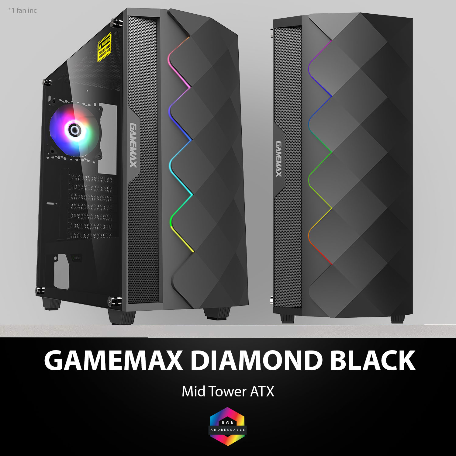 GameMax ARGB Mid Tower ATX Tempered Glass PC Computer Case - White Diamond  6931858773027