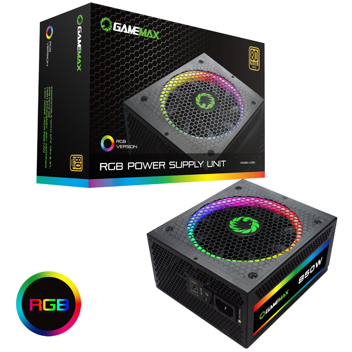 850W Modular RGB Gold 80 Plus 14cm PSU - GameMax UK